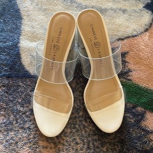Clear strap white mules